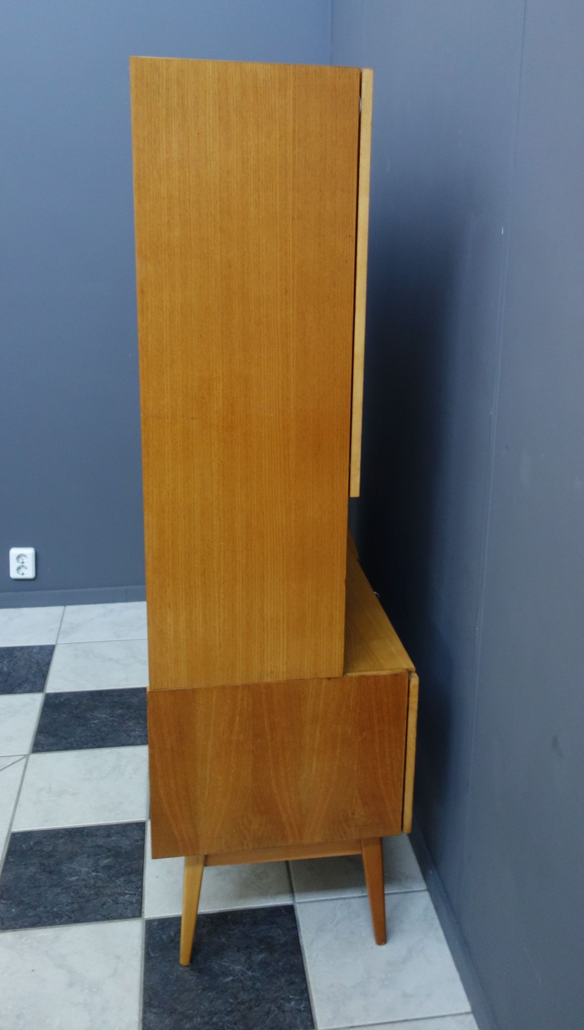 Highboard in two-tone wood with showcase part 1960s by Jitona Czech republic