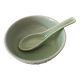 Bol en céramique émaillé vert céladon et sa cuillère vintage/ bol de riz/ bol à soupe/ bol chinois/