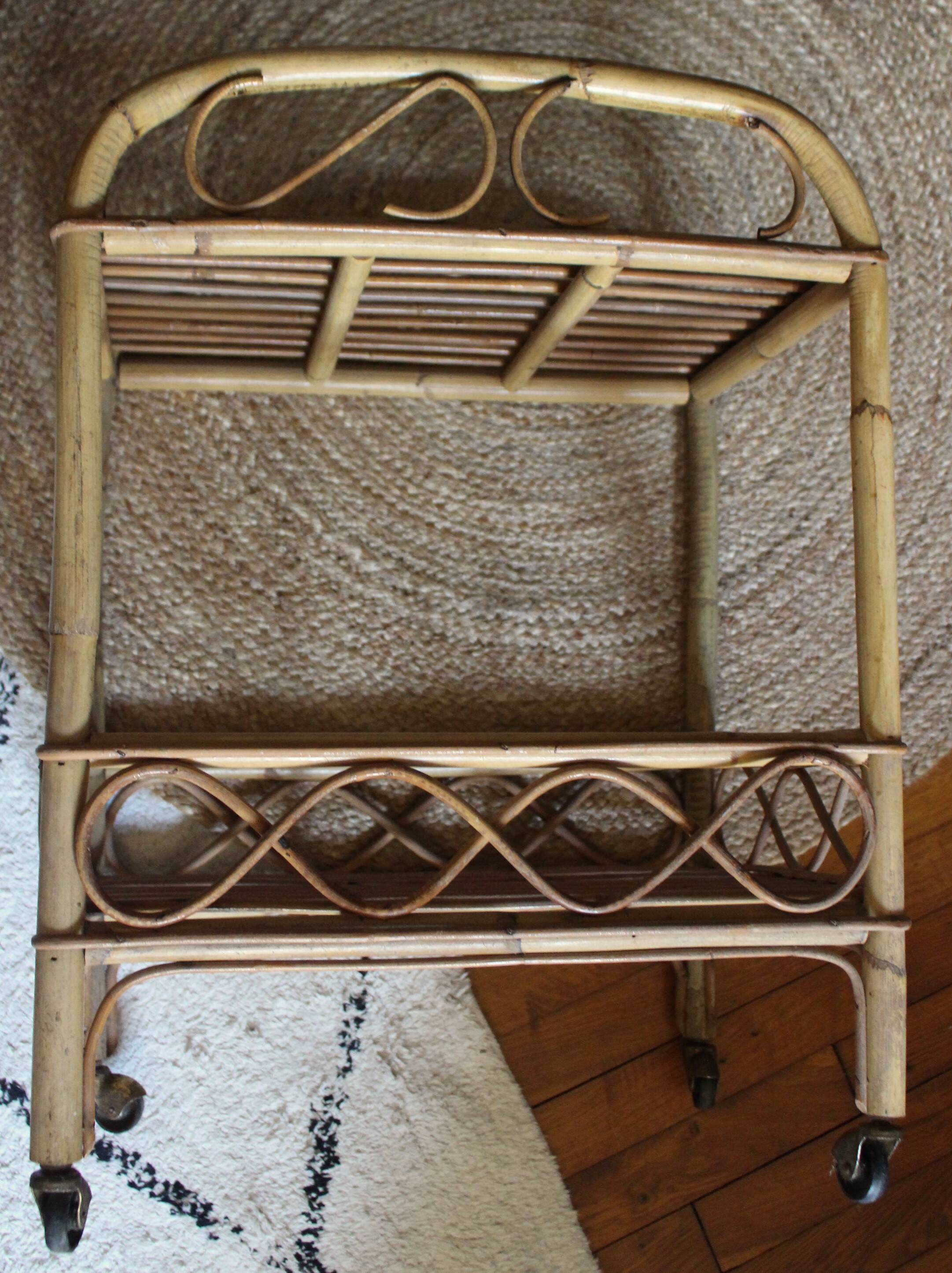 Vintage rattan trolley on wheels