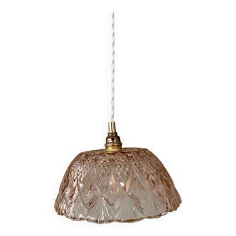 Vintage lampshade pendant light in pink molded glass - tableware collection -