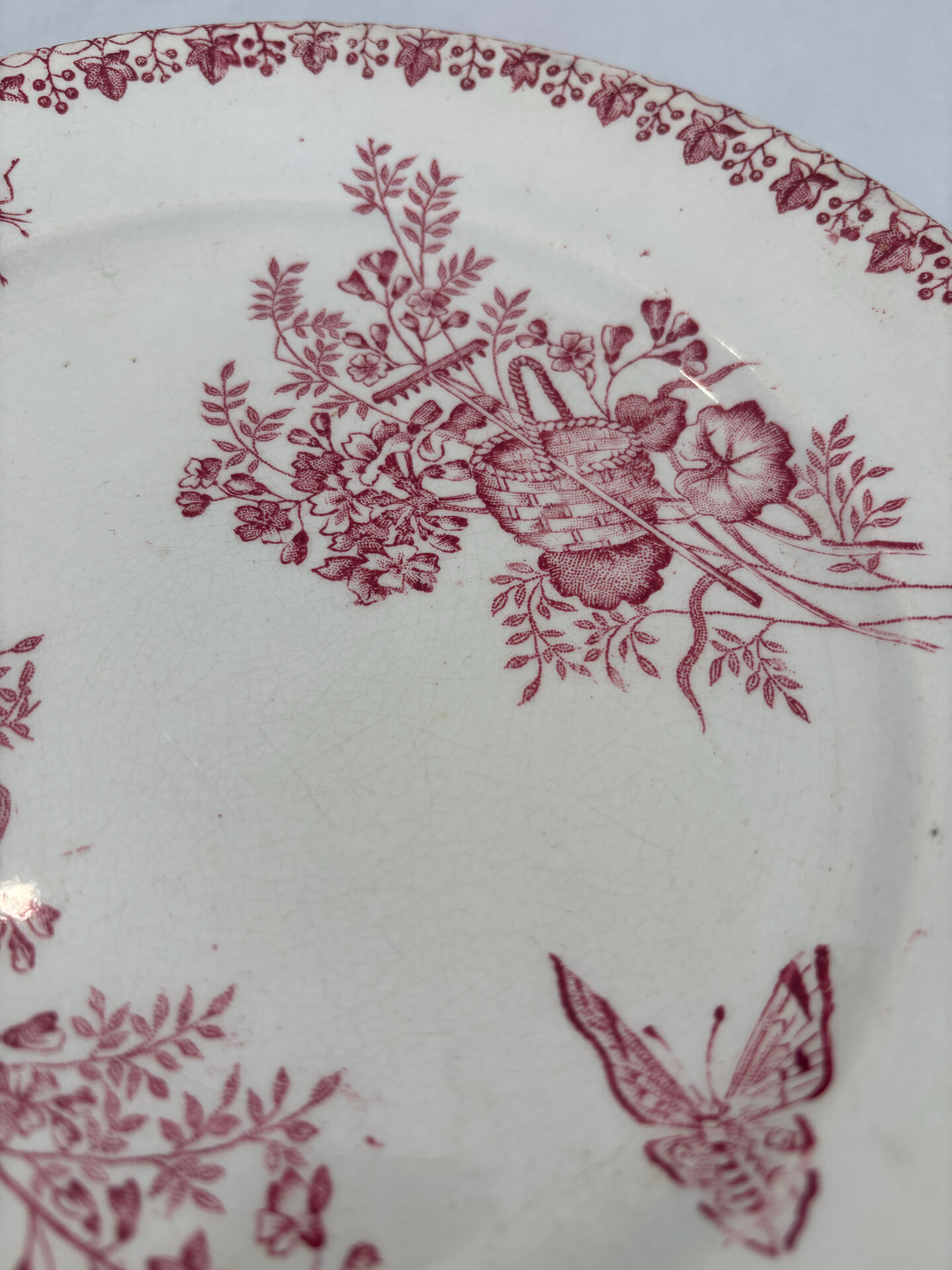 Old pink ironstone plate Onnaing | French earthenware