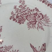 Assiette plate ancienne terre de fer rose Onnaing | Faïence française