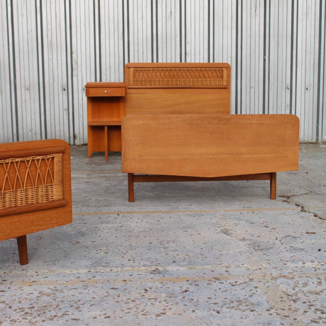 Pair of twin beds and bedside tables 1950