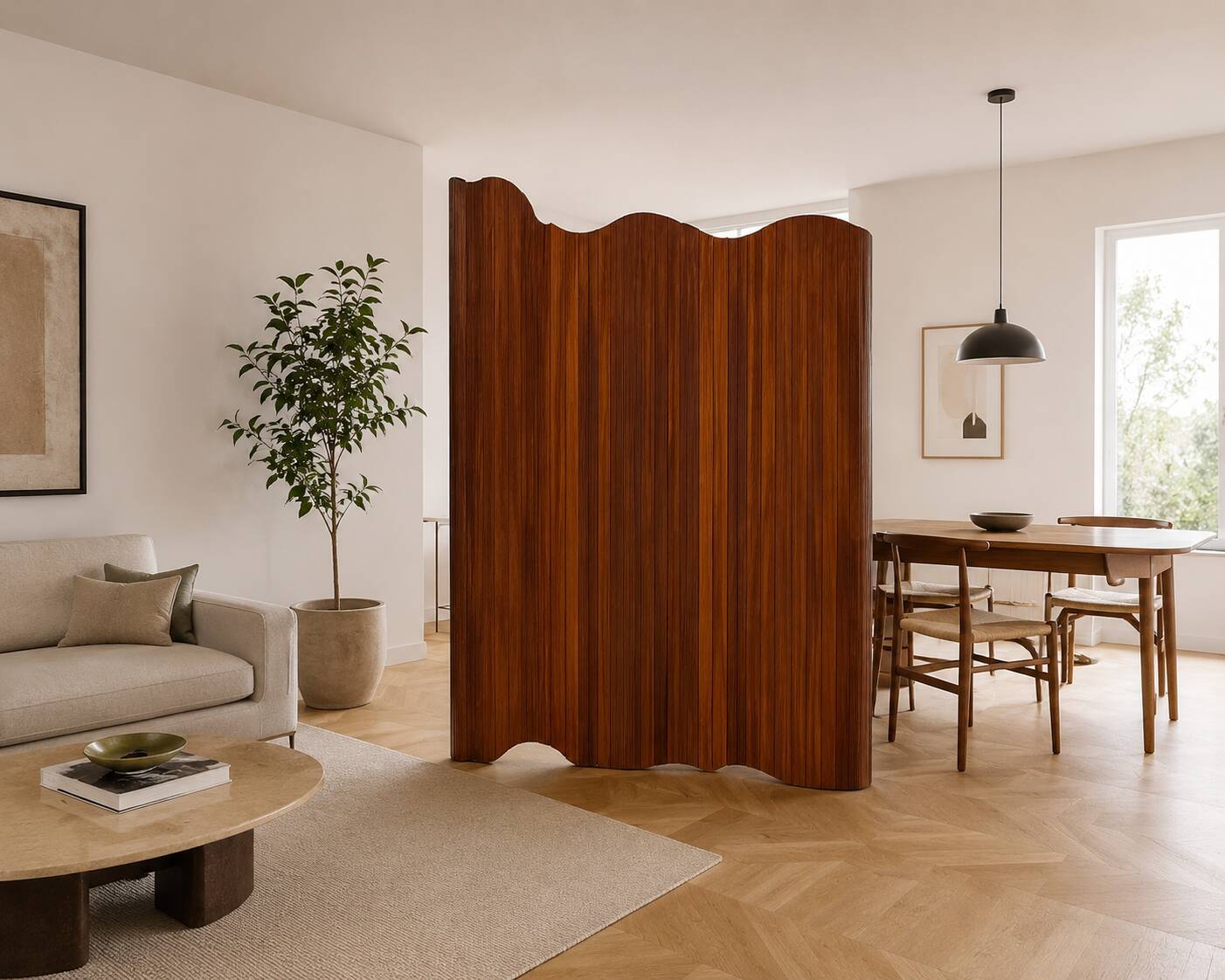 Wavy wooden screen, 1970s design