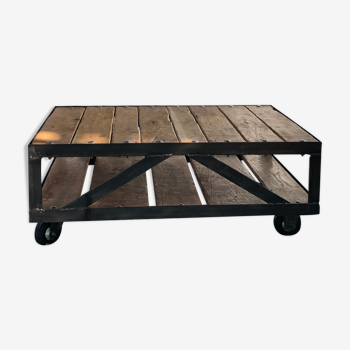 Industrial-style wooden coffee table