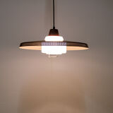 Copper milk glass & teak hanging lamp Bernt Karlby for Lyfa