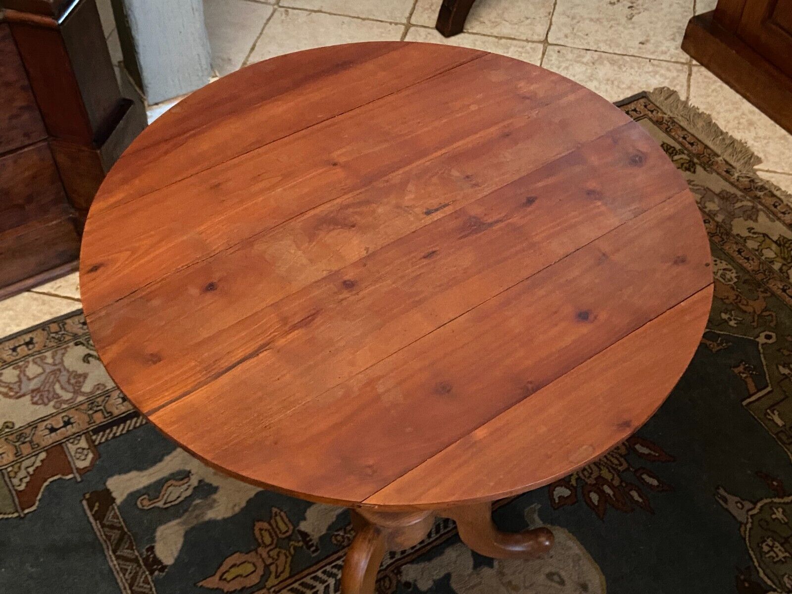 Circular pedestal table end of sofa base base tripod cherry Napoleon III