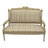 Louis XVI style bench carved with original fabrics and silks