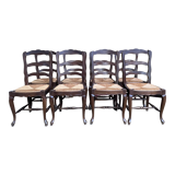 Suite of 8 rustic mulched chairs with crisscross