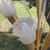 Vintage floor lamp in gilded brass with 5 glass tulips from the 50s