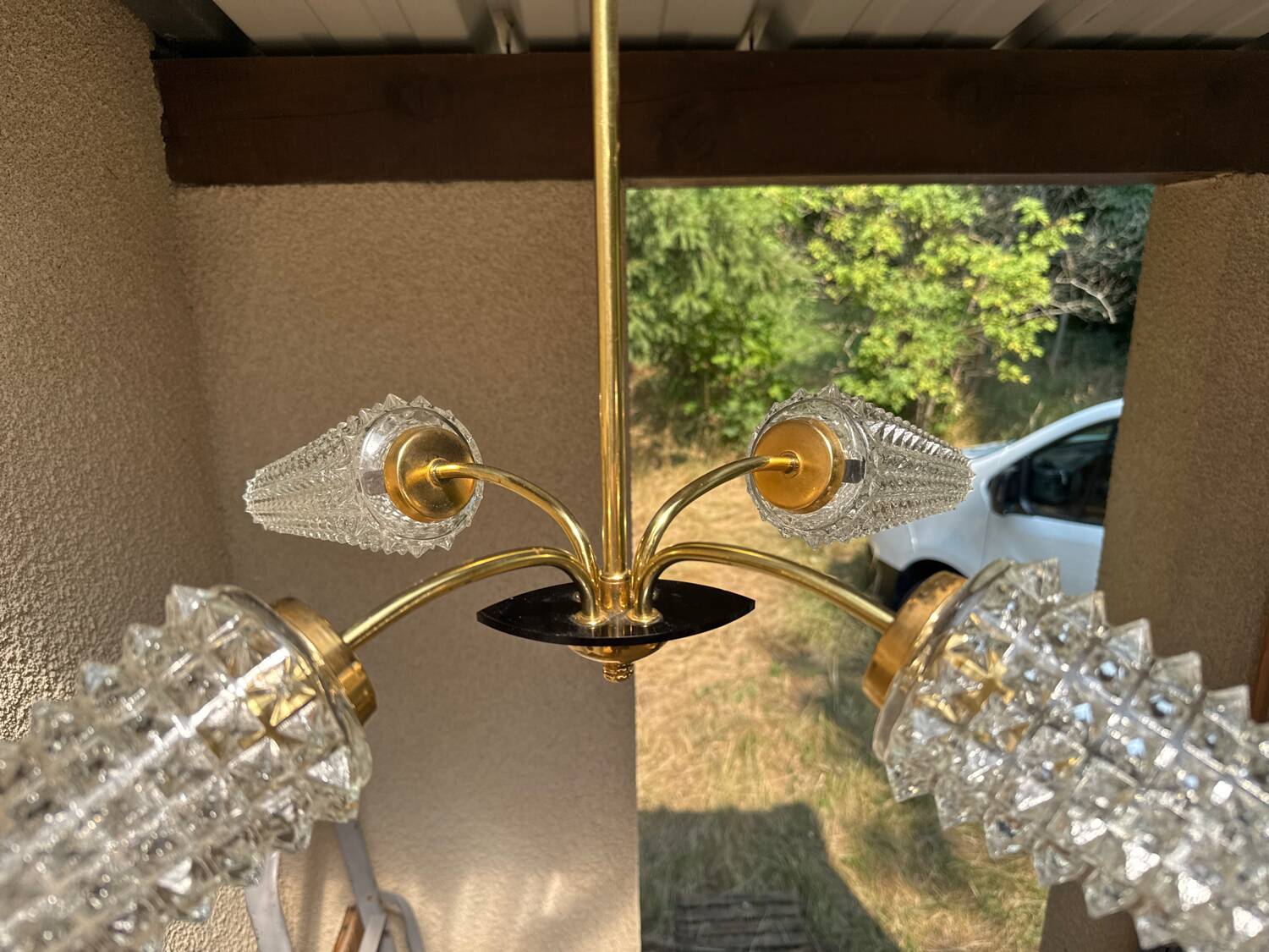 50' brass and glass chandelier