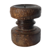 Candle holder round wood old teak patina of origin India