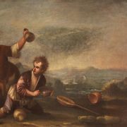 Painting oil on canvas landscape with children from the 18th century
