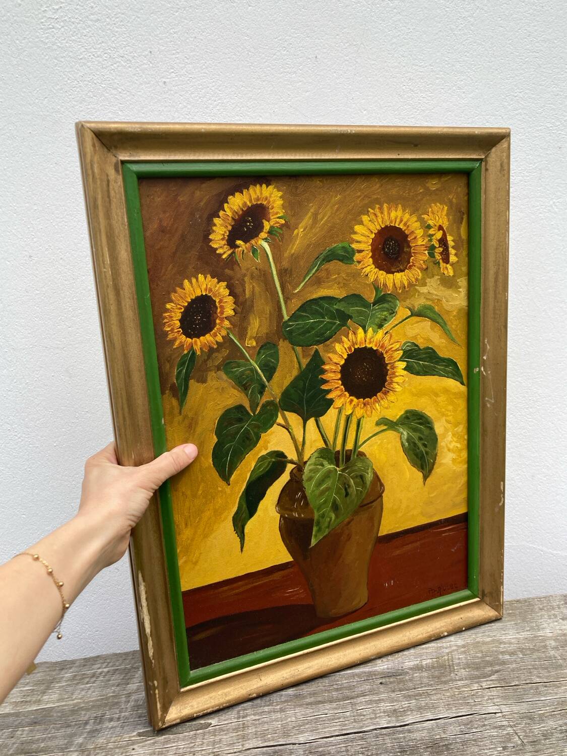 Tableau huile sur toile bouquet tournesol