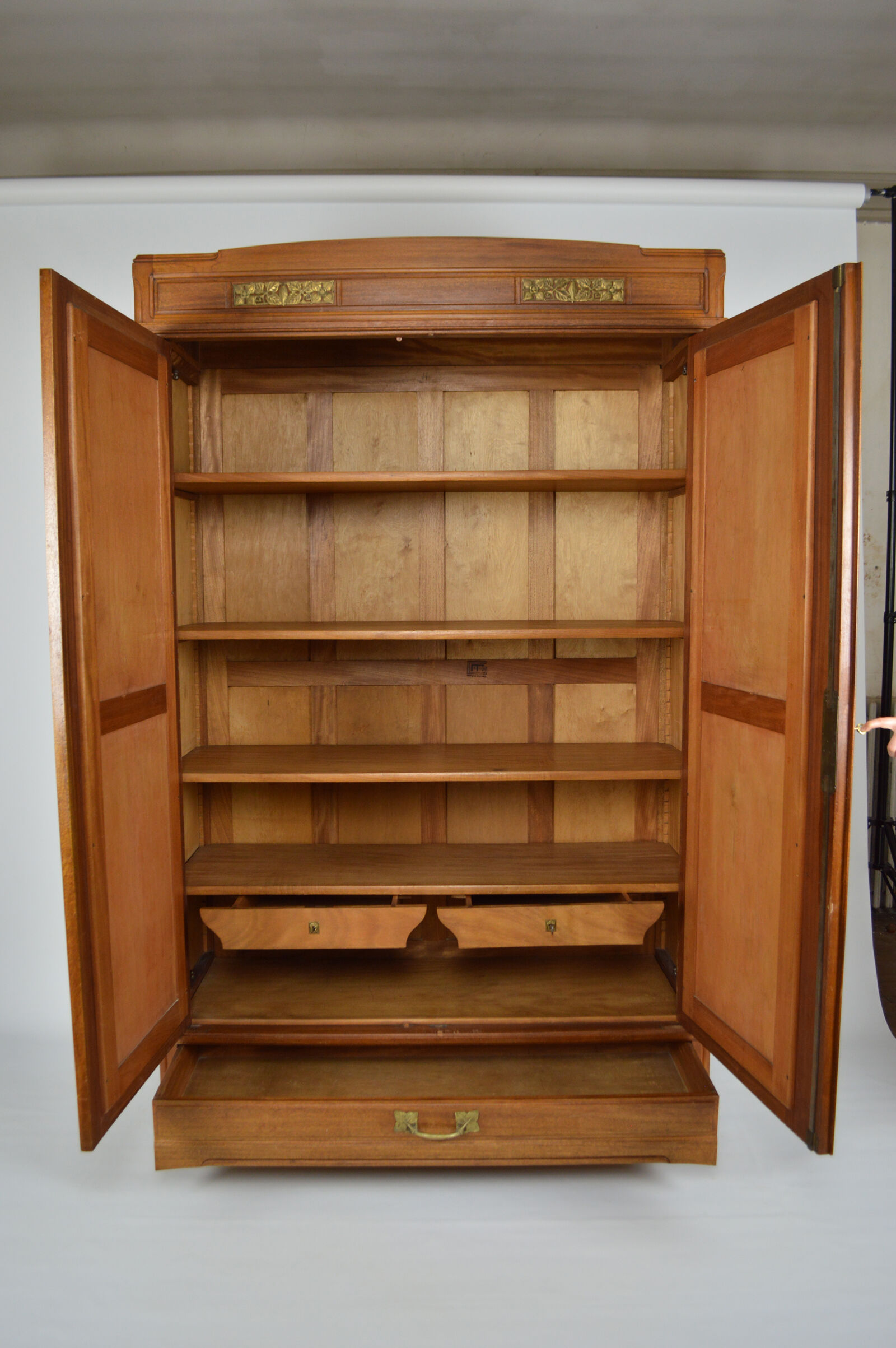 Art Nouveau wardrobe by Mathieu Gallerey in mahogany, model with Clematis, circa 1920