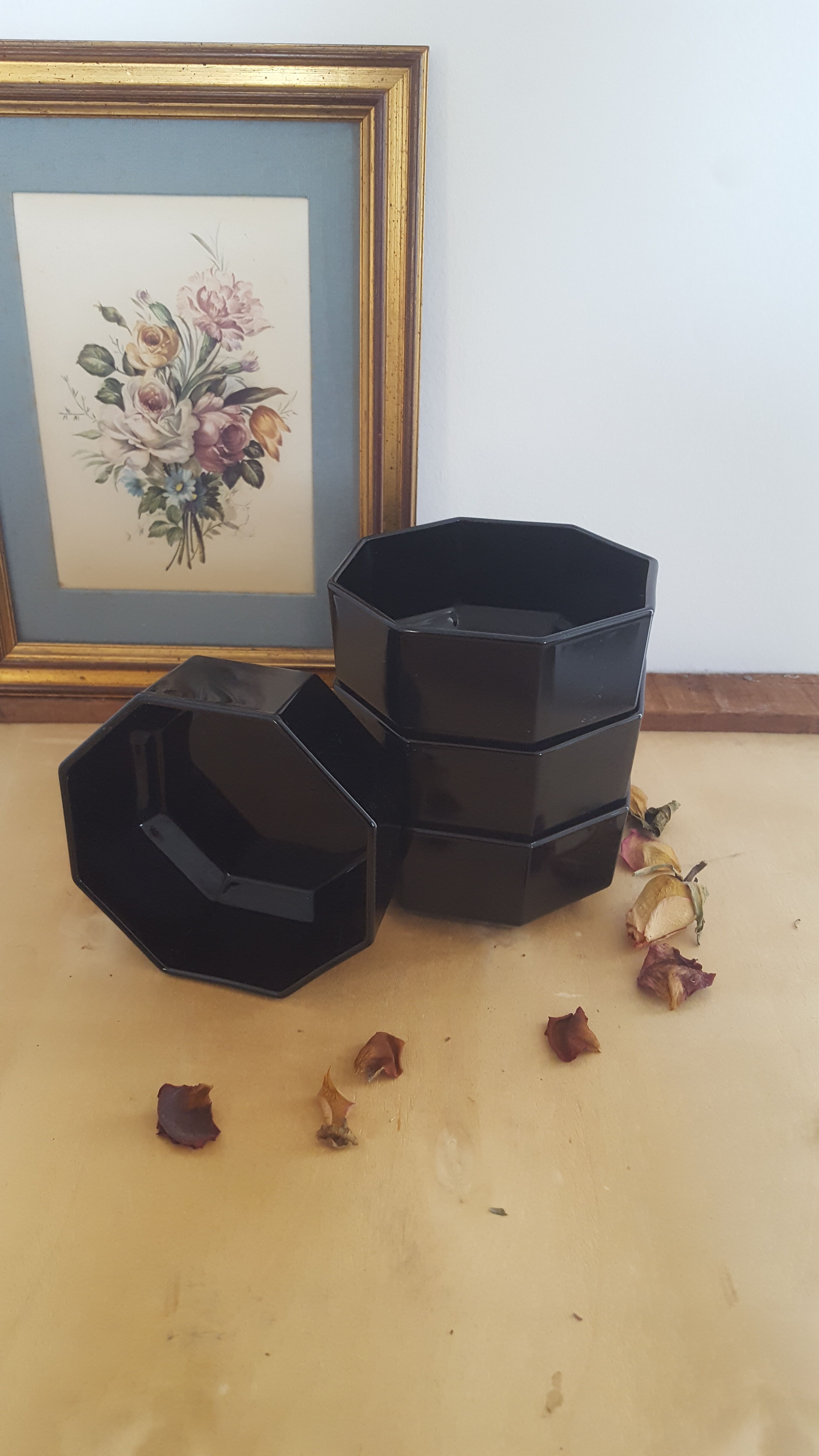 Vintage black Arcoroc ramekins