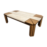 Elm and travertine coffee table from the 70s/80s