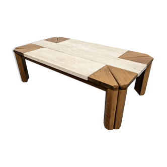 Elm and travertine coffee table from the 70s/80s