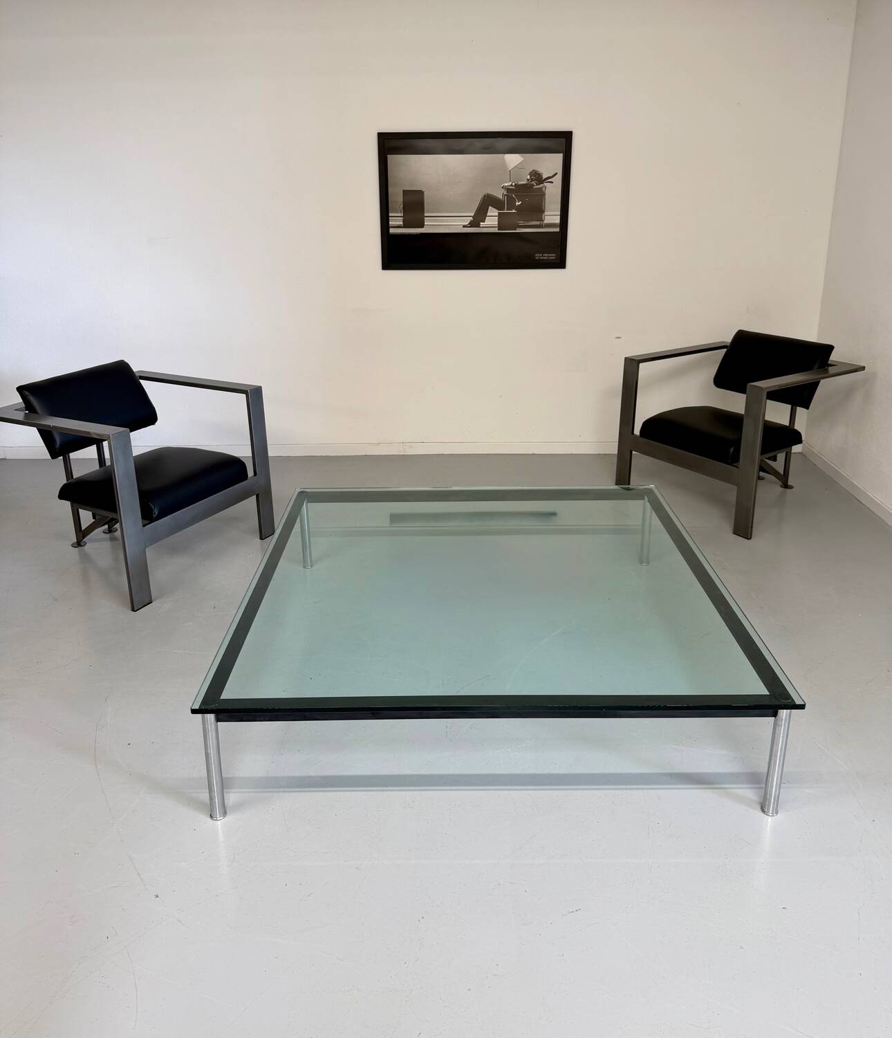 XXL coffee table LC10 design by Le Corbusier for Cassina, 1980s, glass.