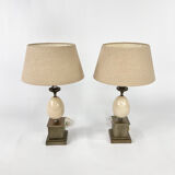 Set of 2 french marble and steel lamps 1970s