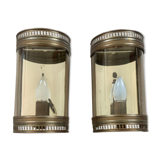 Set of 2 old curved glass sconces