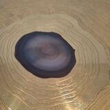 Table basse en laiton gravé de pierre bleue d'Agathe, 1987