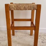 Pair of vintage wooden and straw stools
