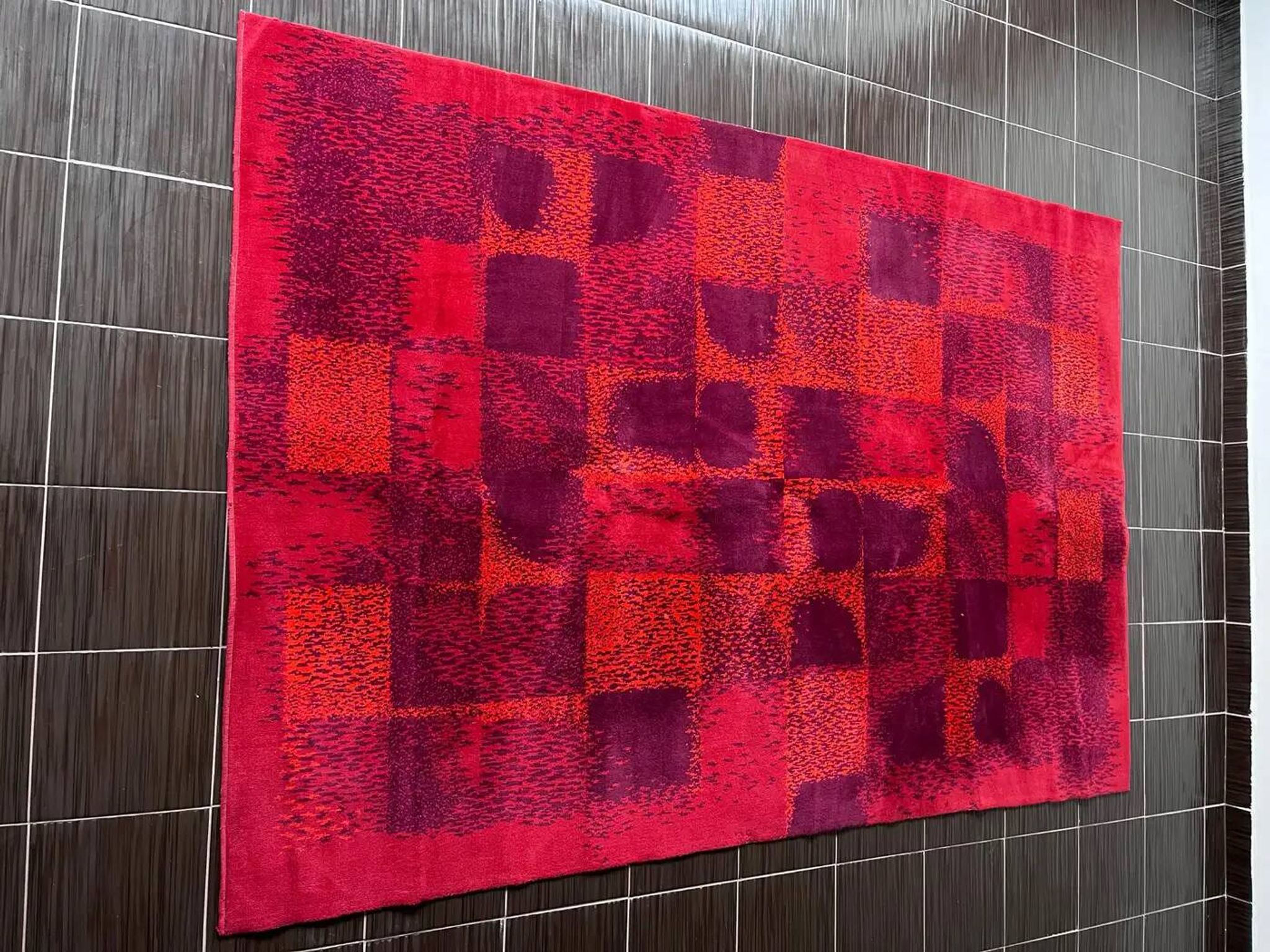 Midcentury abstract design geometric rug / carpet, 1970s / Czechoslovakia