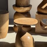 Stool, side table, cylindrical solid mango wood end table.