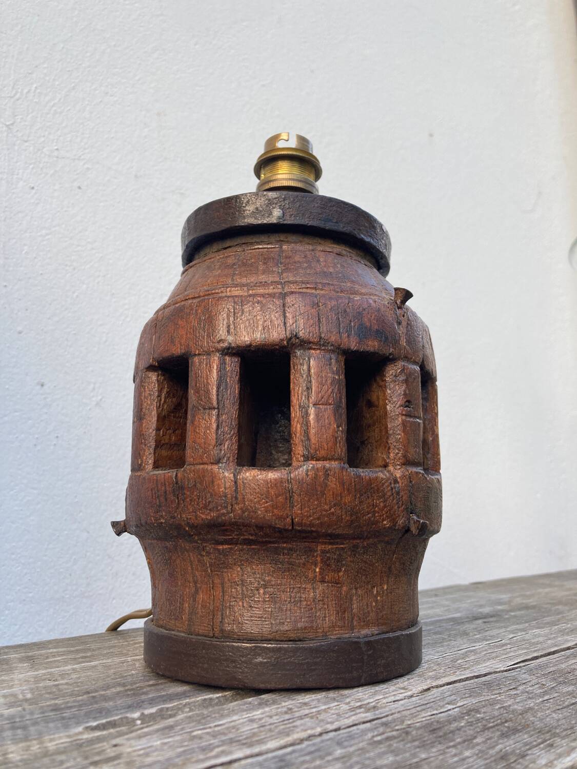 Brutalist wooden lamp base