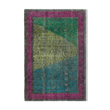 Hand-knotted carved anatolian 1970s 205 cm x 303 cm fuchsia carpet