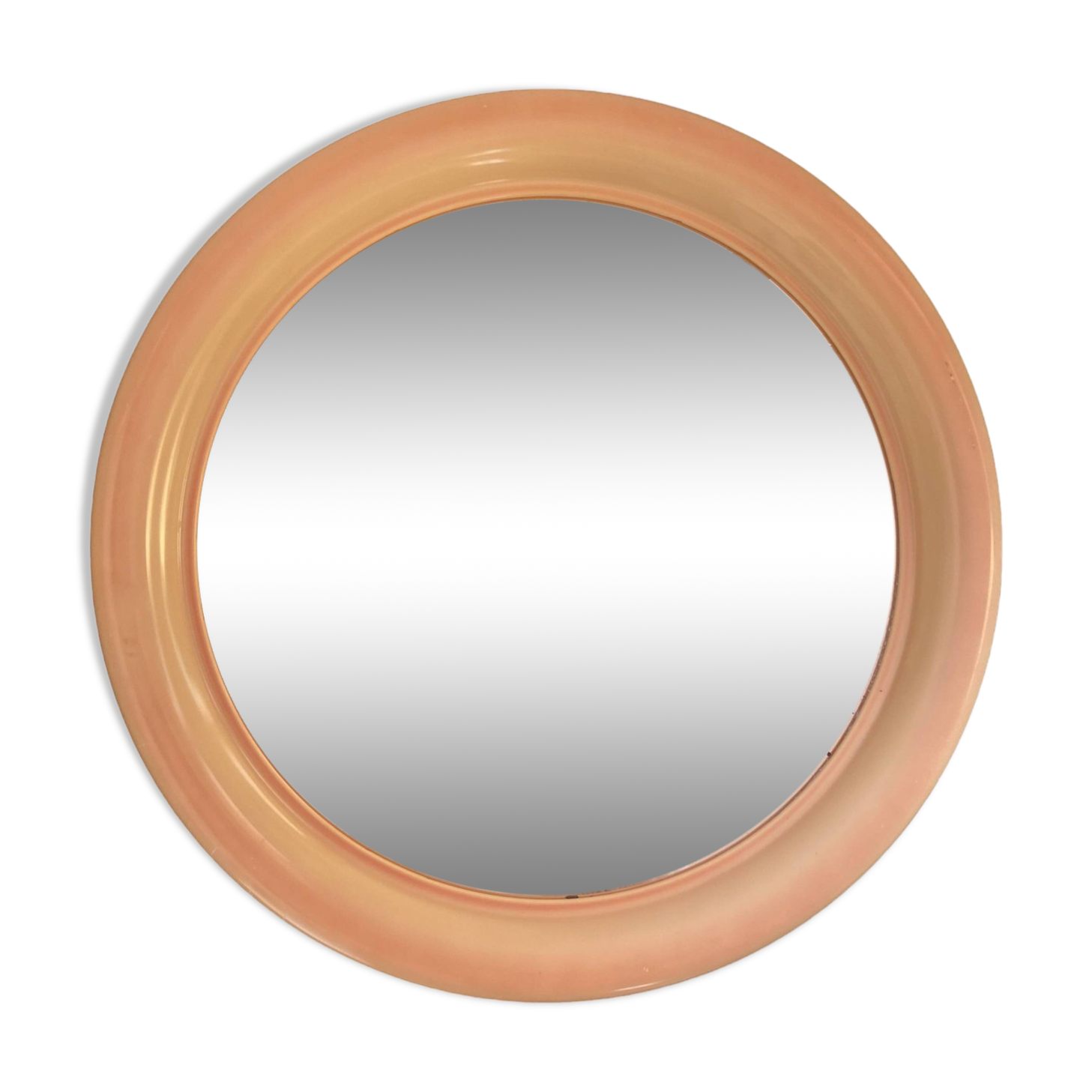 Round Beige and Coral Plastic Wall Mirror from the 70s-80s