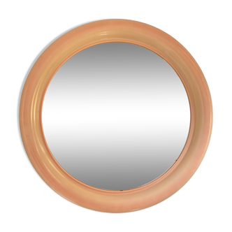 Round Beige and Coral Plastic Wall Mirror from the 70s-80s
