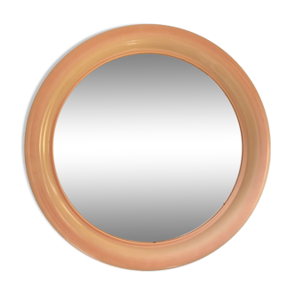 Miroir Mural Rond en Plastique Beige et Corail des Années 70-80