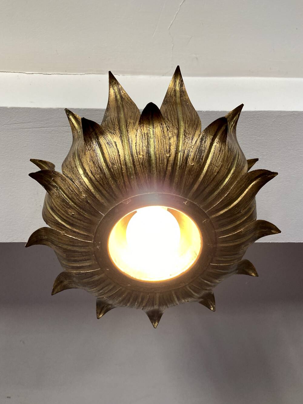 Ceiling light, Hans Kögl, sunflower model in gilded metal, 1950s.