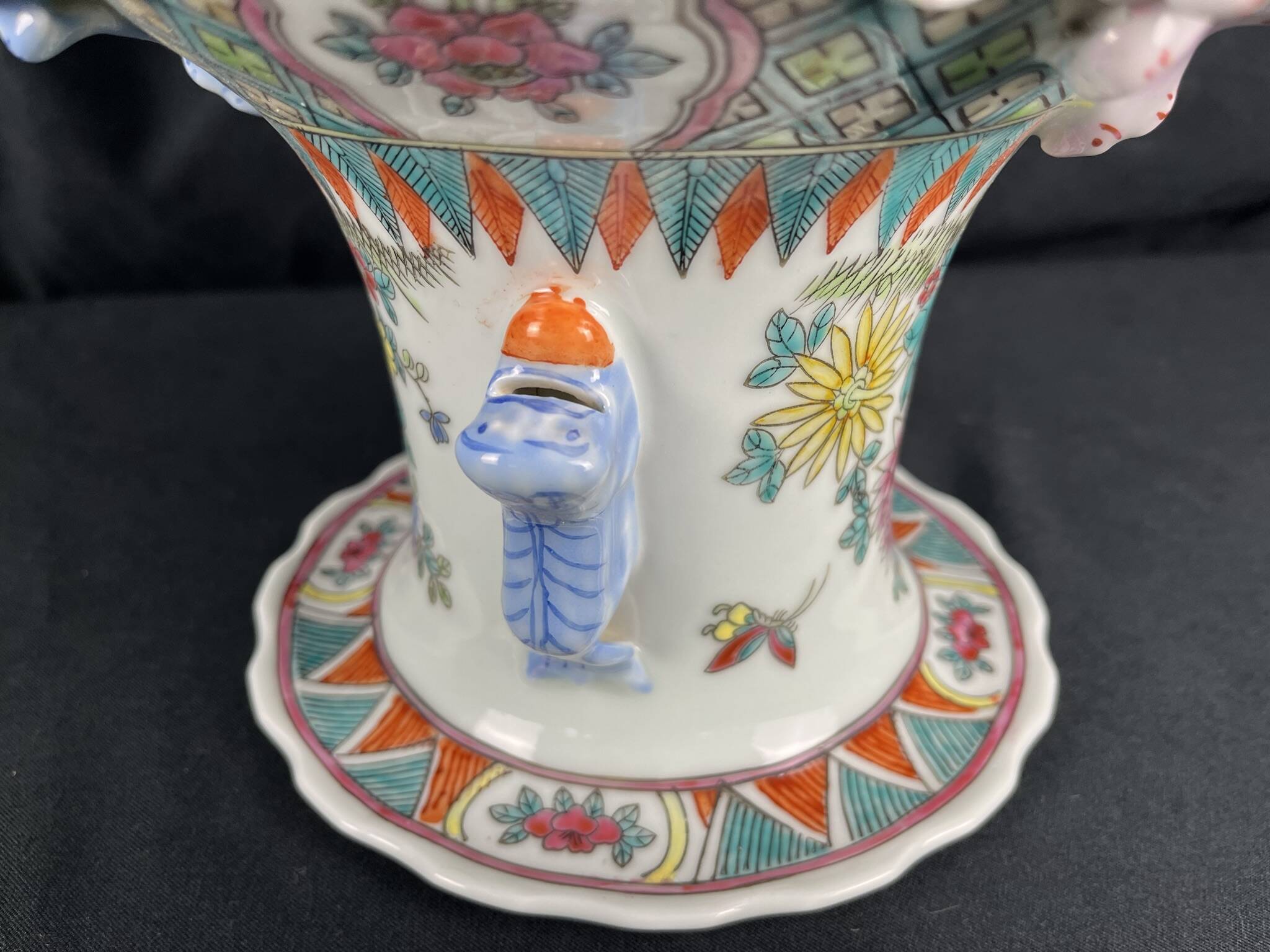 China, polychrome porcelain vase with relief decoration, 20th century