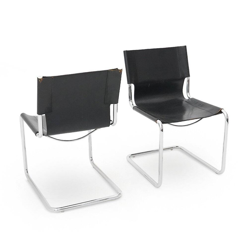 Pair of metal and leather chairs by Carlo Bartoli for T70, 1970s.