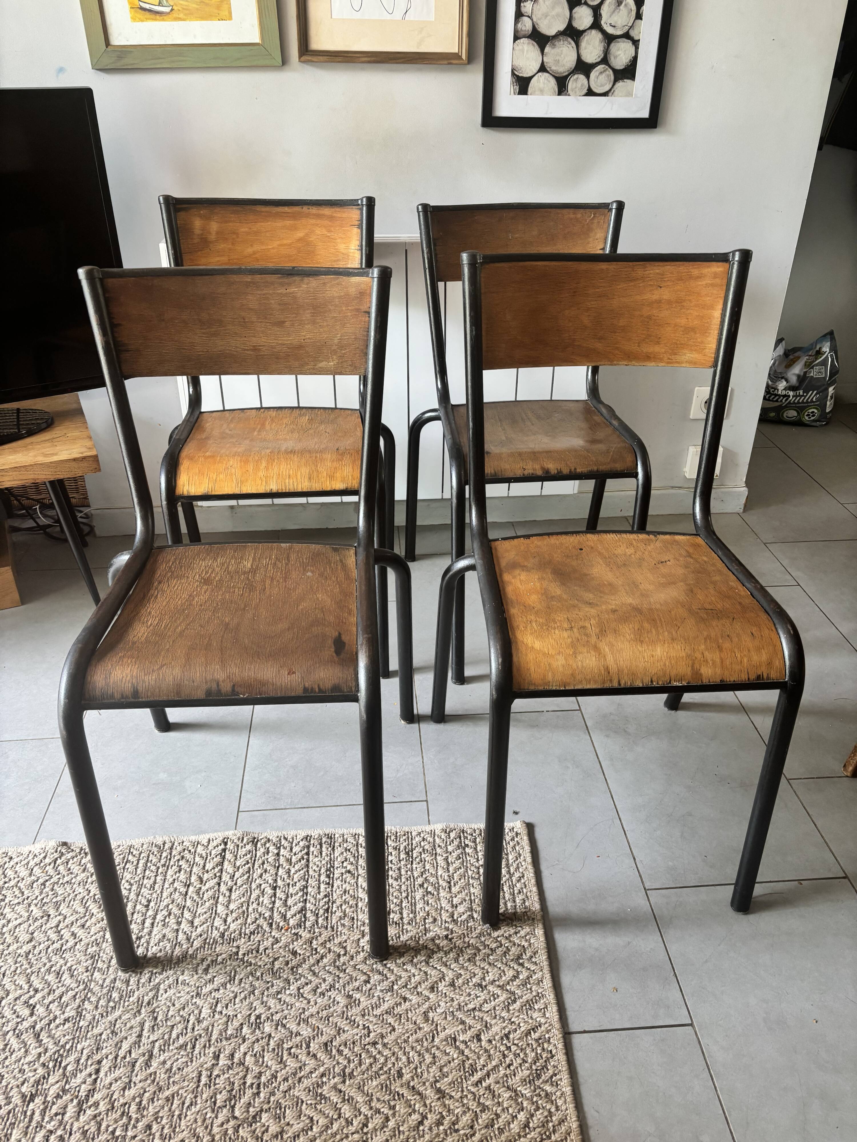 Set of 4 authentic vintage MULLCA school chairs