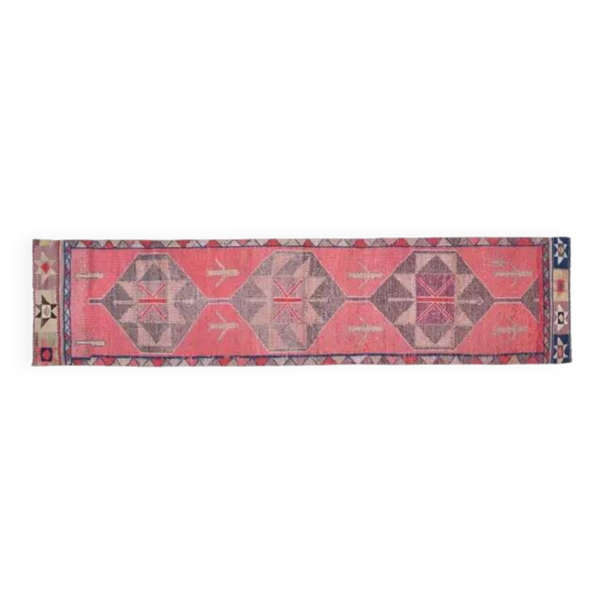 Pink Vintage Turkish Oushak Handmade Wool Tribal Runner Rug 85x378