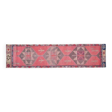 Pink Vintage Turkish Oushak Handmade Wool Tribal Runner Rug 85x378