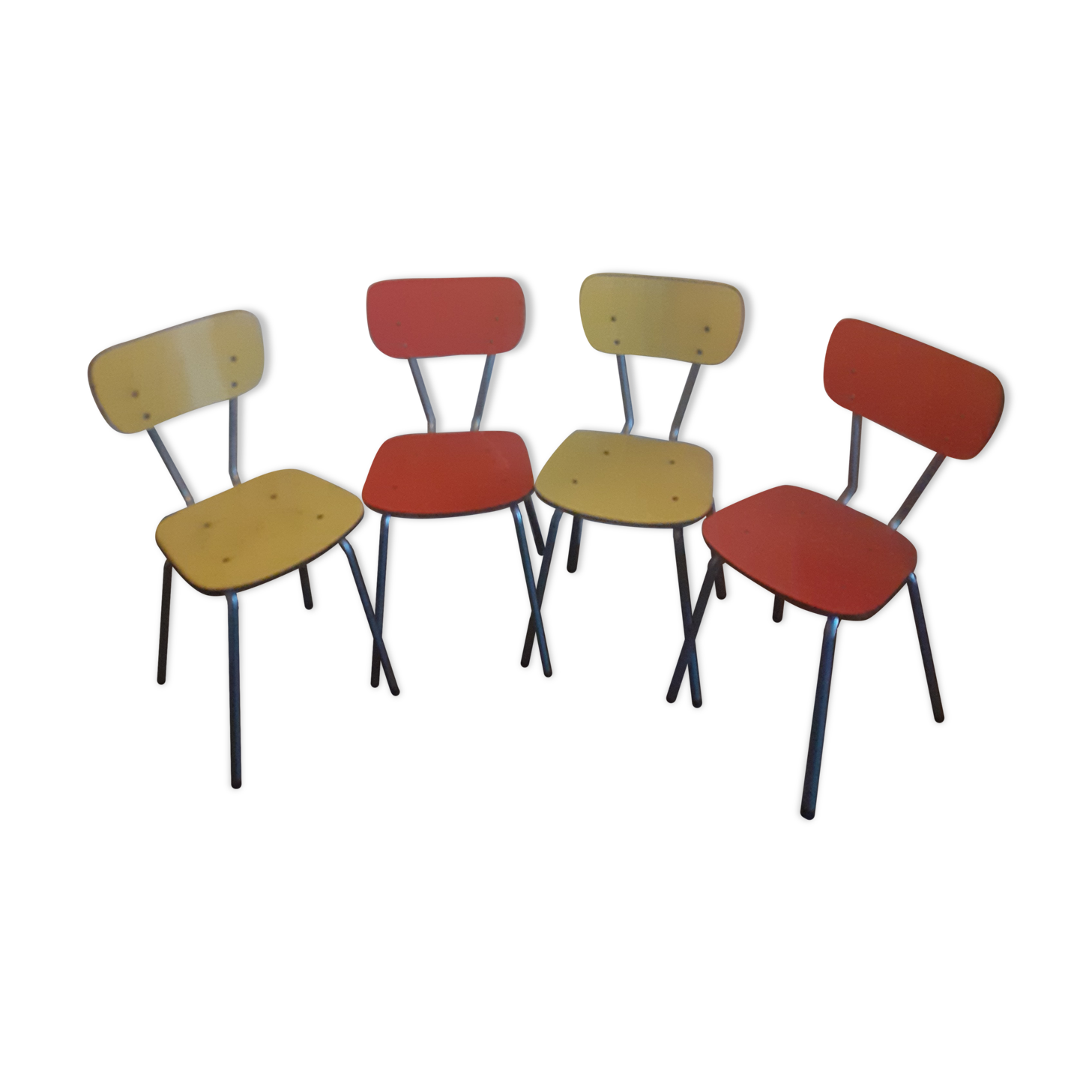 Set of 4 yellow and red formica chairs