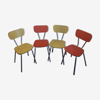 Set of 4 yellow and red formica chairs