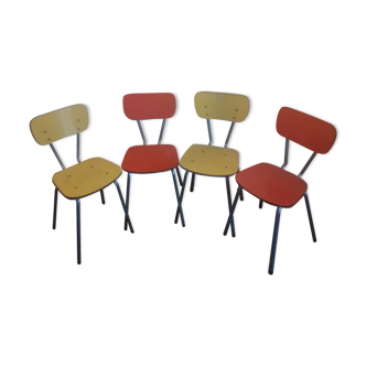 Ensemble de 4 chaises formica jaune et rouge
