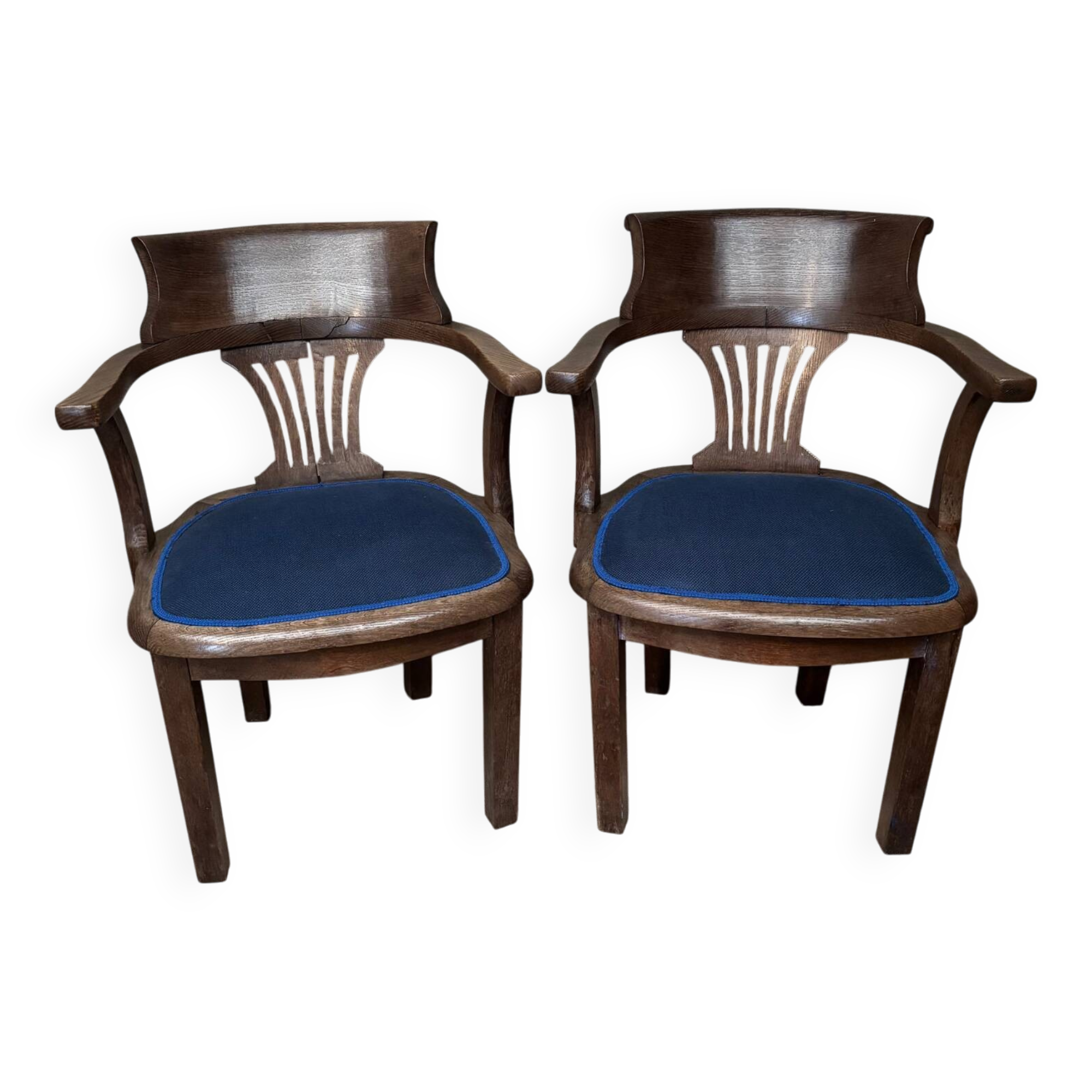 Pair of American bank armchairs in solid oak