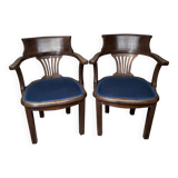 Pair of American bank armchairs in solid oak
