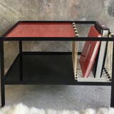 Metal modernist coffee table with scoubidou magazine racks design 1950