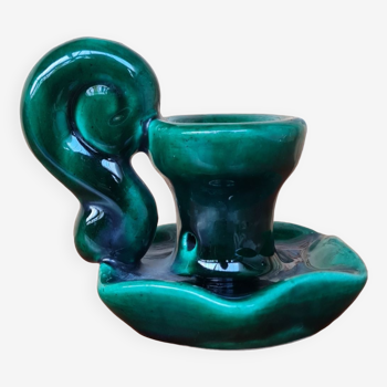 Green earthenware candle holder