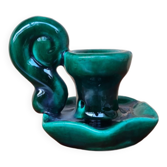 Green earthenware candle holder