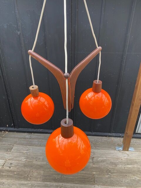Scandinavian Rispal teak chandelier 1960