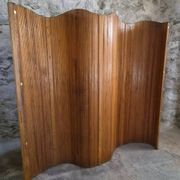 Large French folding screen in pine, room divider, 1950s, attributed to Baumann.